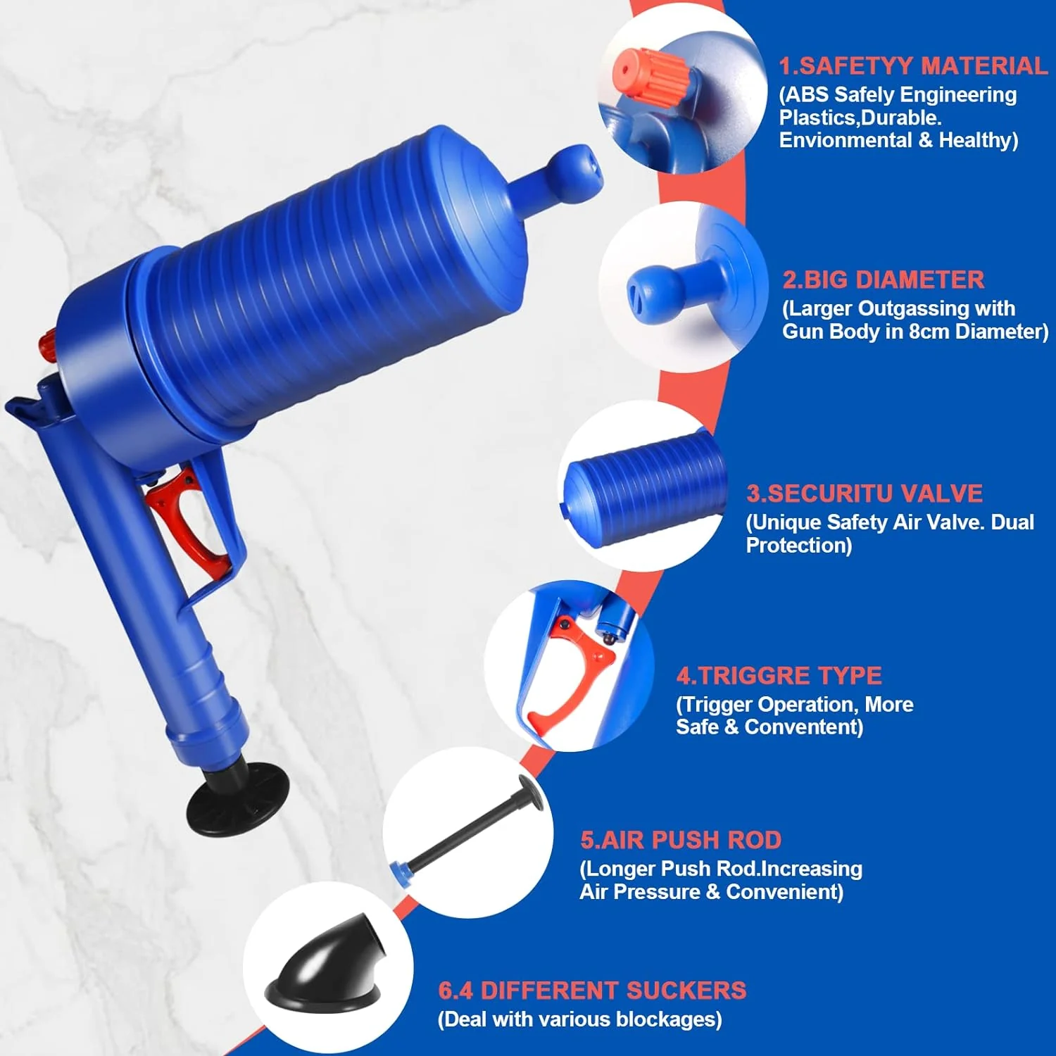 Drain Blaster Air Toilet Sink Plunger Gun Drain Clog Remover Tool - Image 3