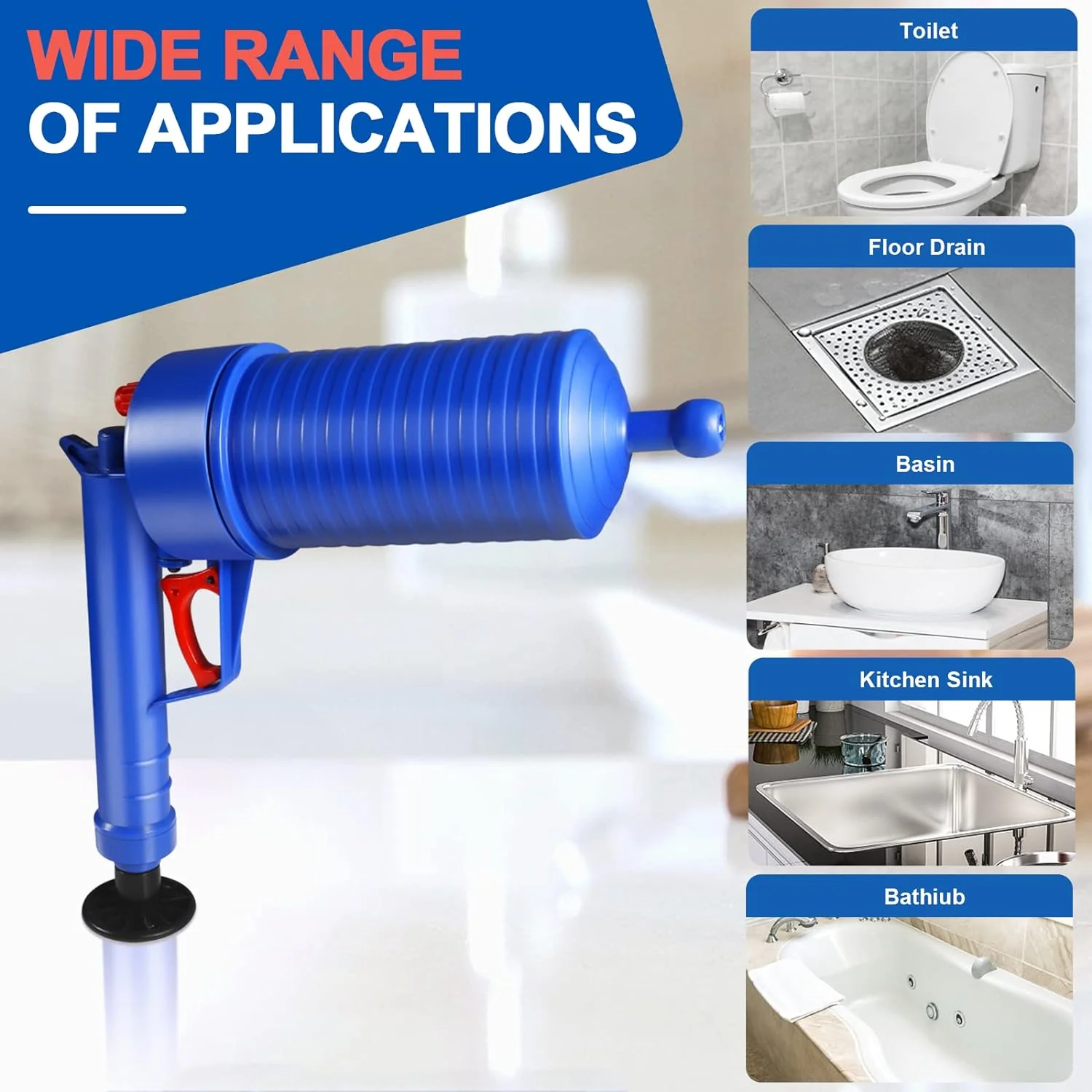 Drain Blaster Air Toilet Sink Plunger Gun Drain Clog Remover Tool - Image 5