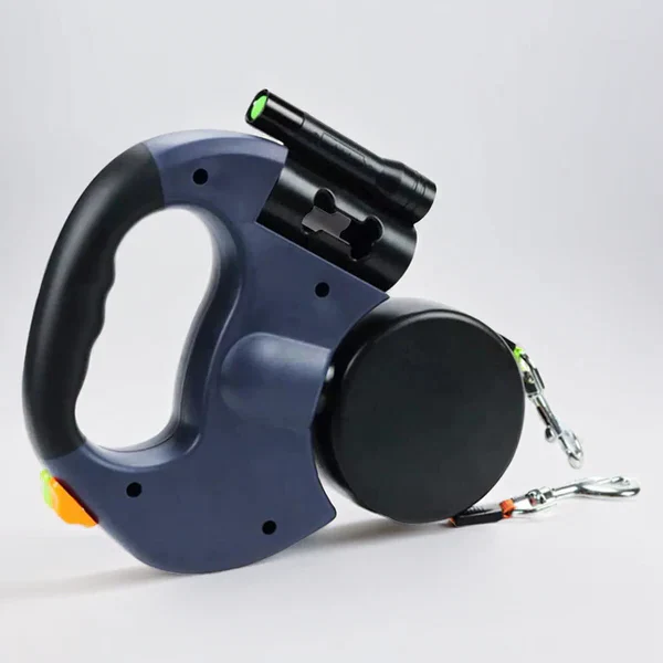 Dual Retractable Dog Leash with Flashlight & Waste Bag Holder - Image 2