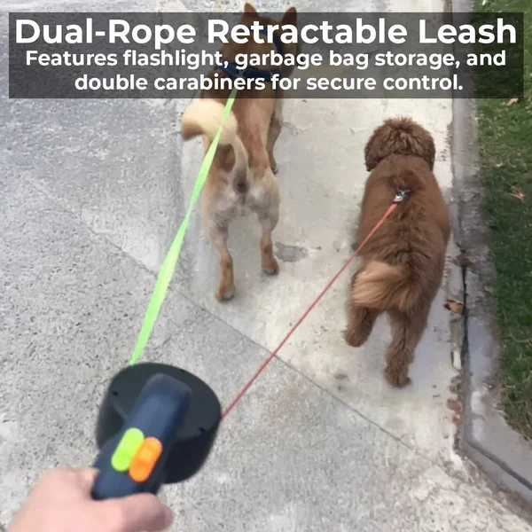 Dual Retractable Dog Leash with Flashlight & Waste Bag Holder - Image 4