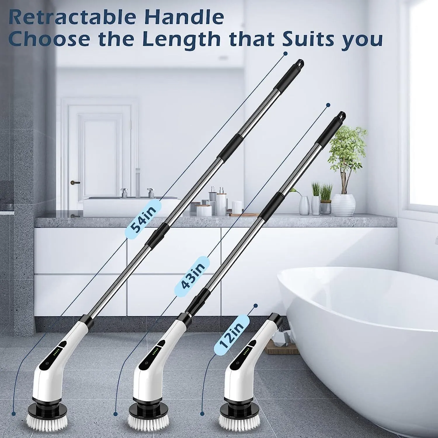 Electric Spin Power Scrubber Cordless Cleaning Brush Long Handle 7 Heads - Image 12