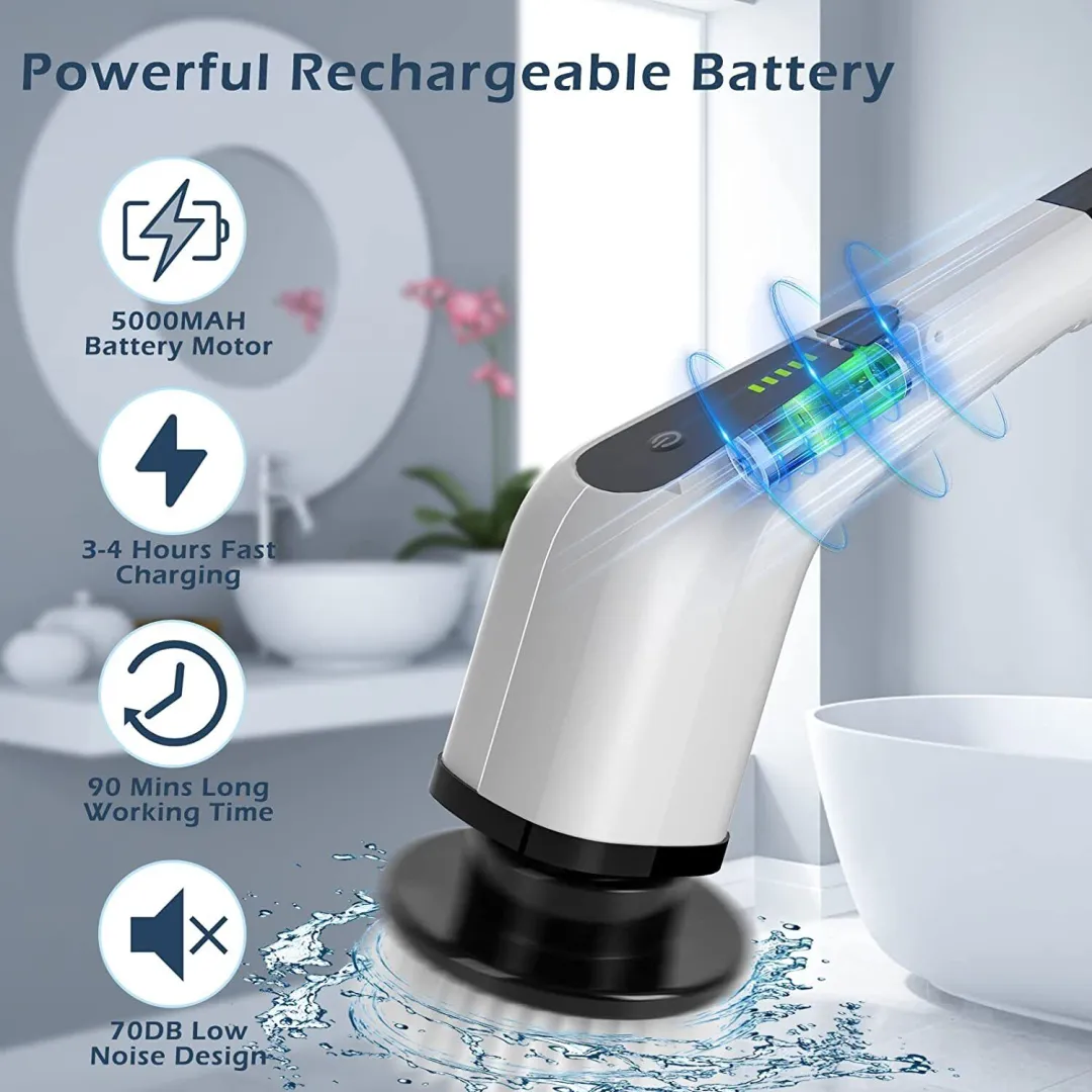 Electric Spin Power Scrubber Cordless Cleaning Brush Long Handle 7 Heads - Image 4