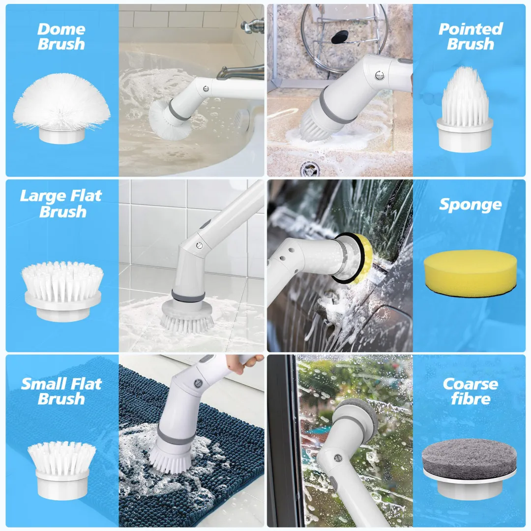 Electric Spin Power Scrubber Cordless Cleaning Brush Long Handle 7 Heads - Image 5