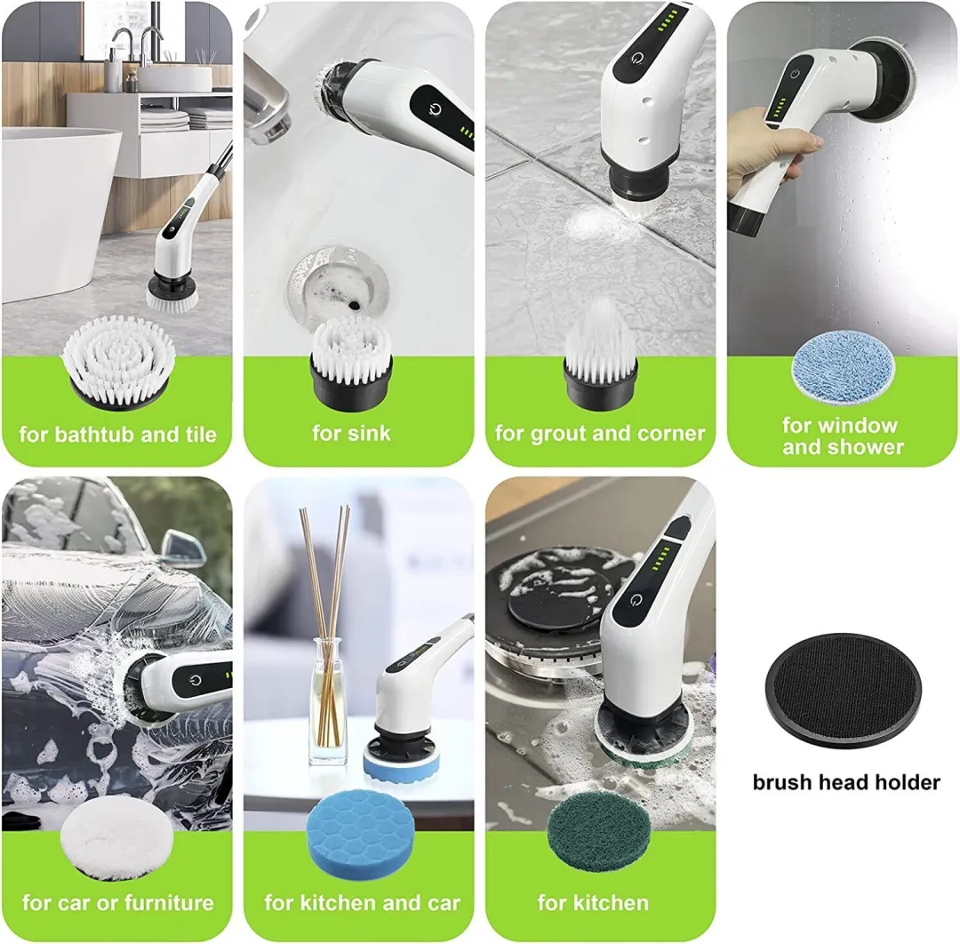 Electric Spin Power Scrubber Cordless Cleaning Brush Long Handle 7 Heads - Image 7