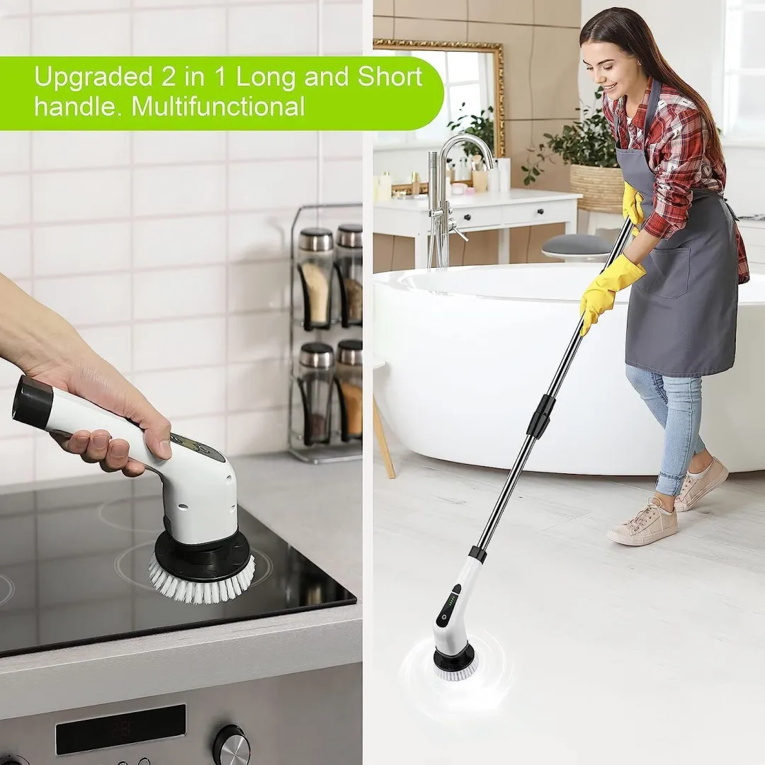 Electric Spin Power Scrubber Cordless Cleaning Brush Long Handle 7 Heads - Image 8
