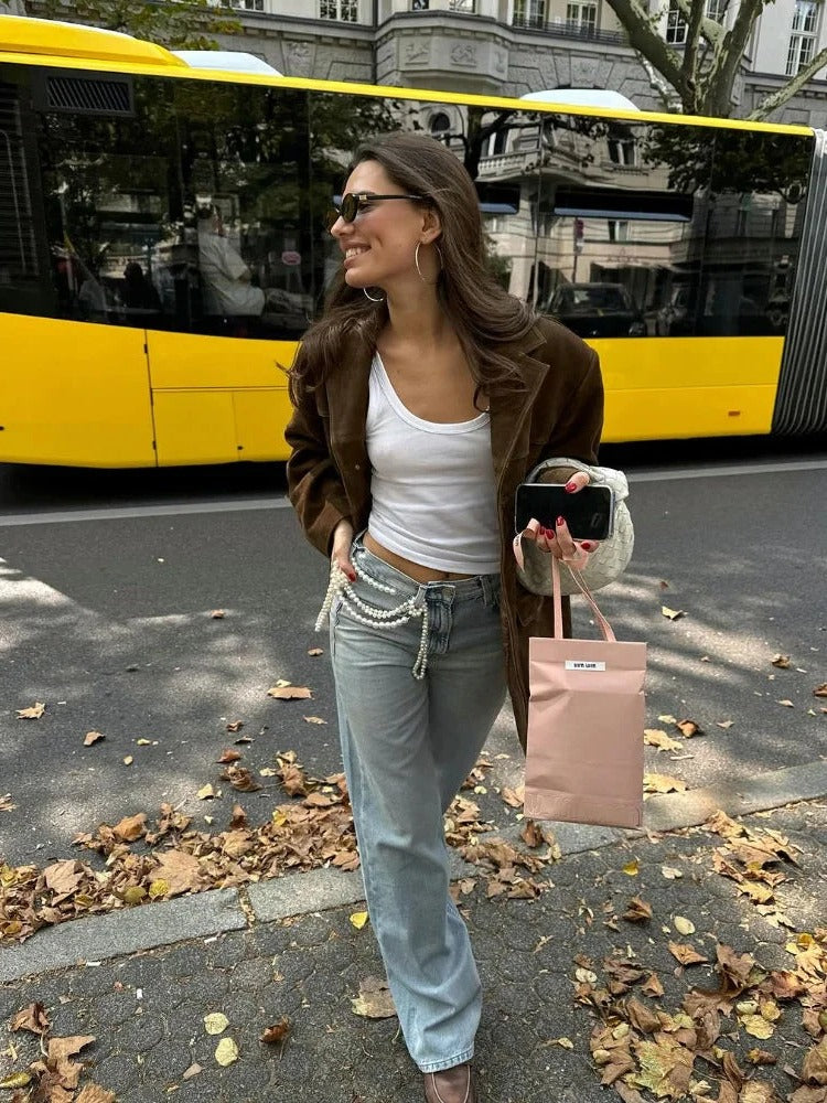 Elegant brown suede jacket for women - Image 3