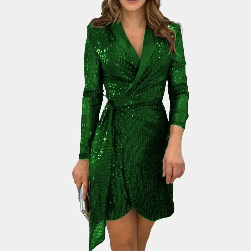 Elegant Ladies Blazer Dress With Belt - Image 2