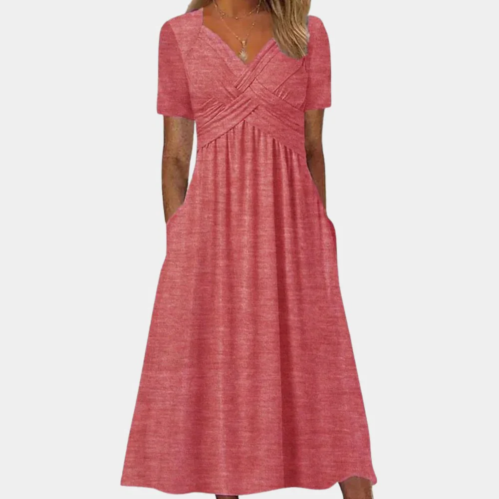 Elegant Ladies Summer Dress With V-neck - Image 5