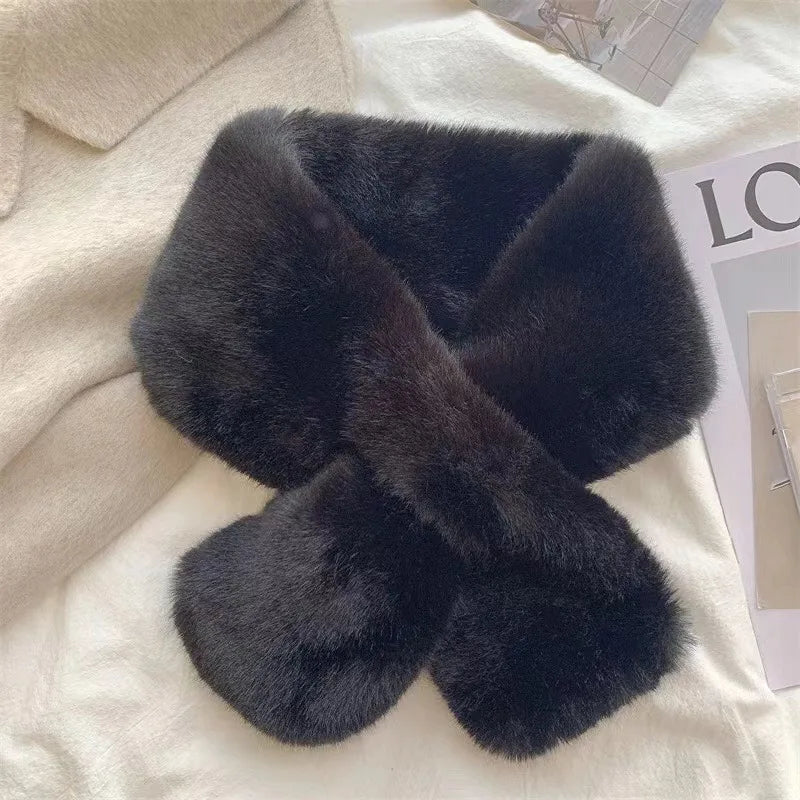 Faux Fur Cross Collar Neck Warmer Winter Scarf - Image 5