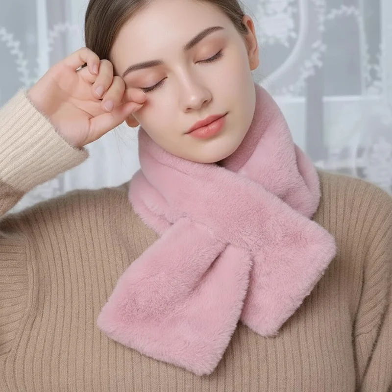 Faux Fur Cross Collar Neck Warmer Winter Scarf - Image 8