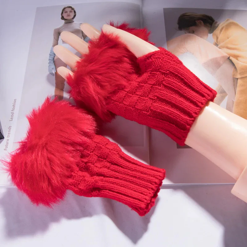 Faux Fur Fingerless Winter Gloves Hand Warmer - Image 10