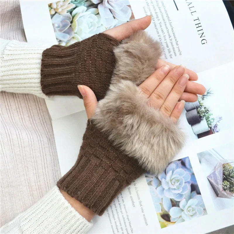 Faux Fur Fingerless Winter Gloves Hand Warmer - Image 11