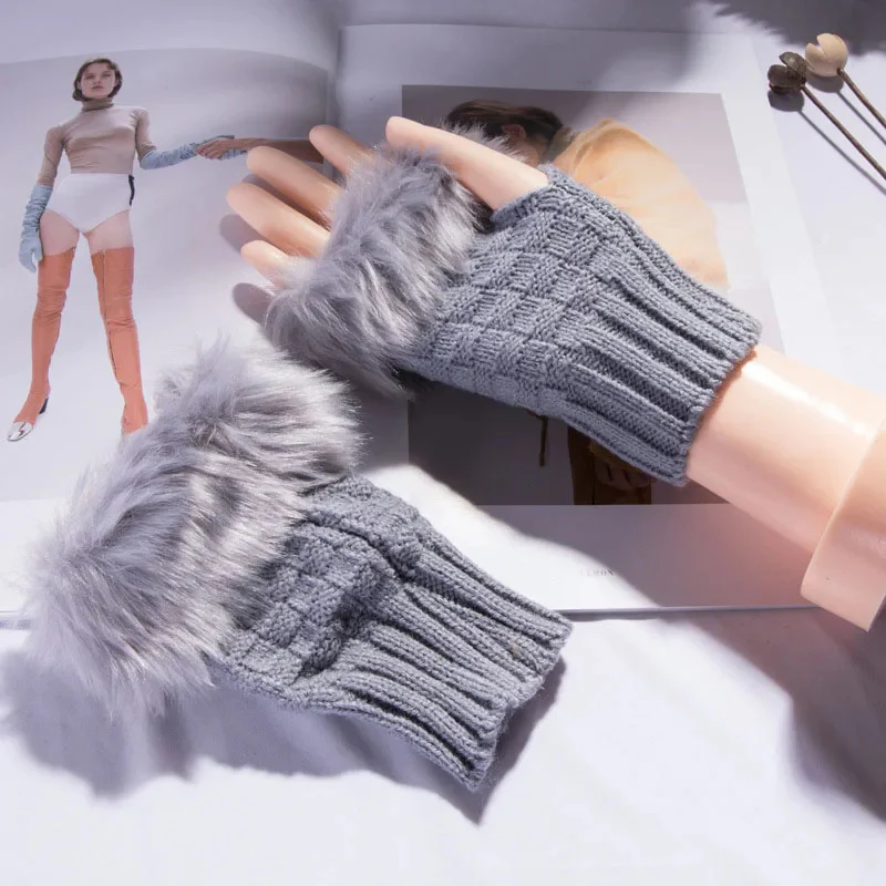 Faux Fur Fingerless Winter Gloves Hand Warmer - Image 13