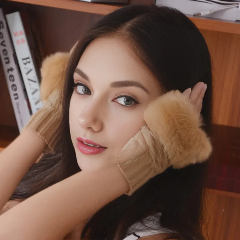 Faux Fur Fingerless Winter Gloves Hand Warmer - Image 14