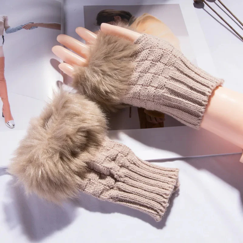 Faux Fur Fingerless Winter Gloves Hand Warmer - Image 6