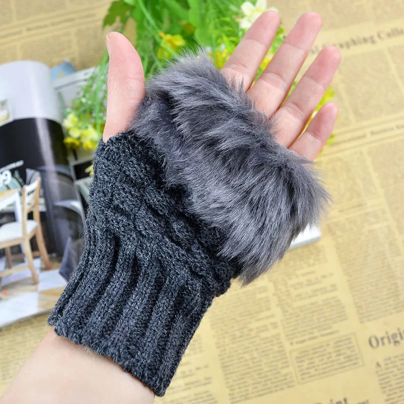 Faux Fur Fingerless Winter Gloves Hand Warmer - Image 8