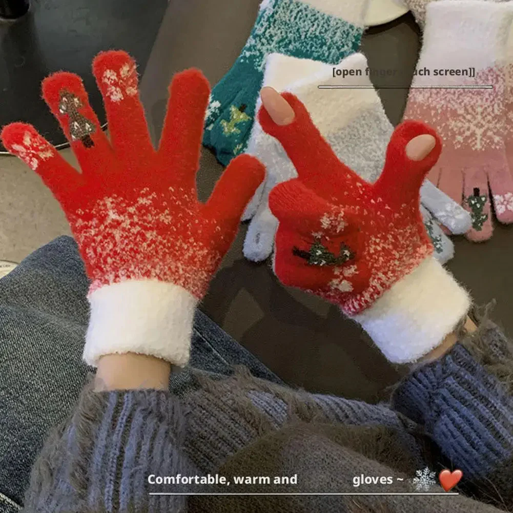 Festive Fleece Lined Knit Fingerless Gloves - Image 4
