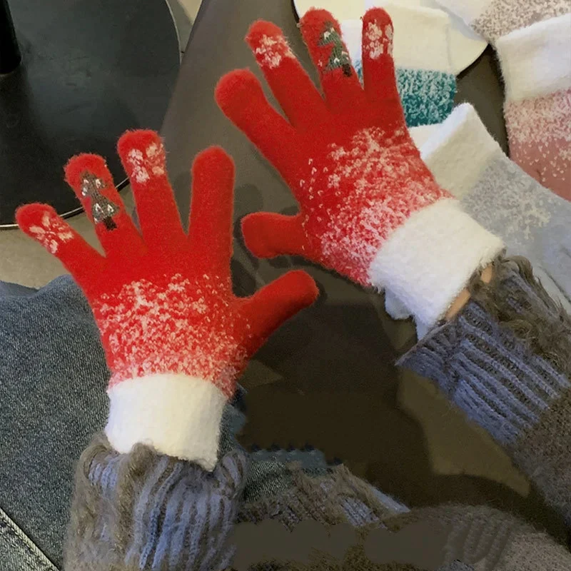 Festive Fleece Lined Knit Fingerless Gloves - Image 5
