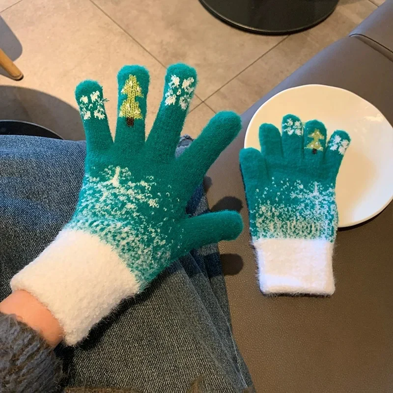 Festive Fleece Lined Knit Fingerless Gloves - Image 7