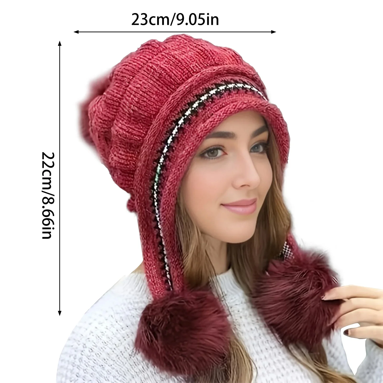 Fleece Lined Winter Hat with Faux Fur Hat Pom Pom - Image 6