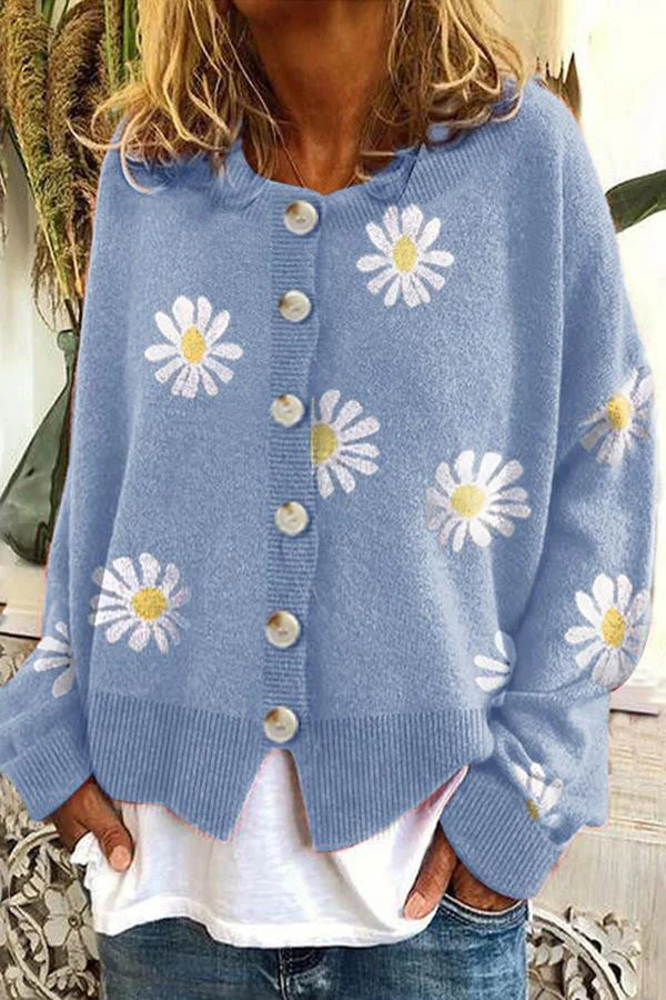Floral Embroidery Knitted Sweater - Image 3