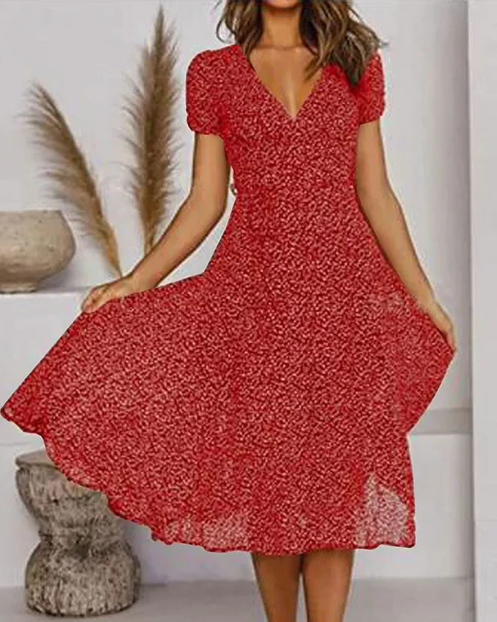 Floral Print V-Neck Chiffon Dress - Image 2