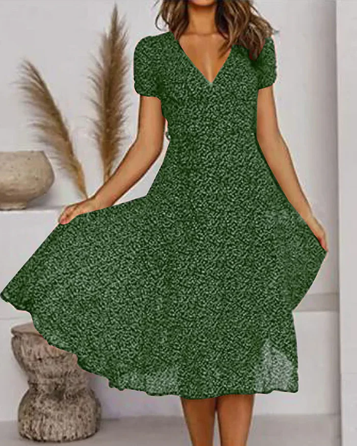 Floral Print V-Neck Chiffon Dress - Image 3