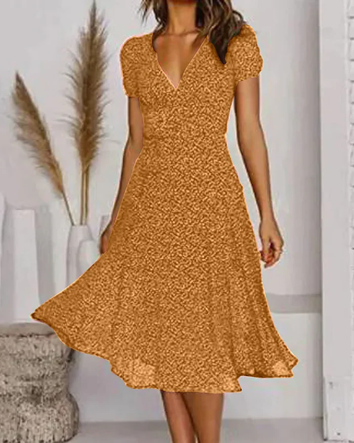 Floral Print V-Neck Chiffon Dress - Image 4