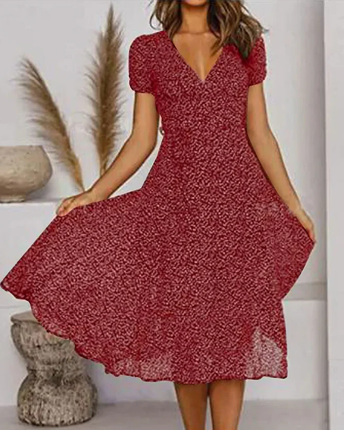Floral Print V-Neck Chiffon Dress - Image 6