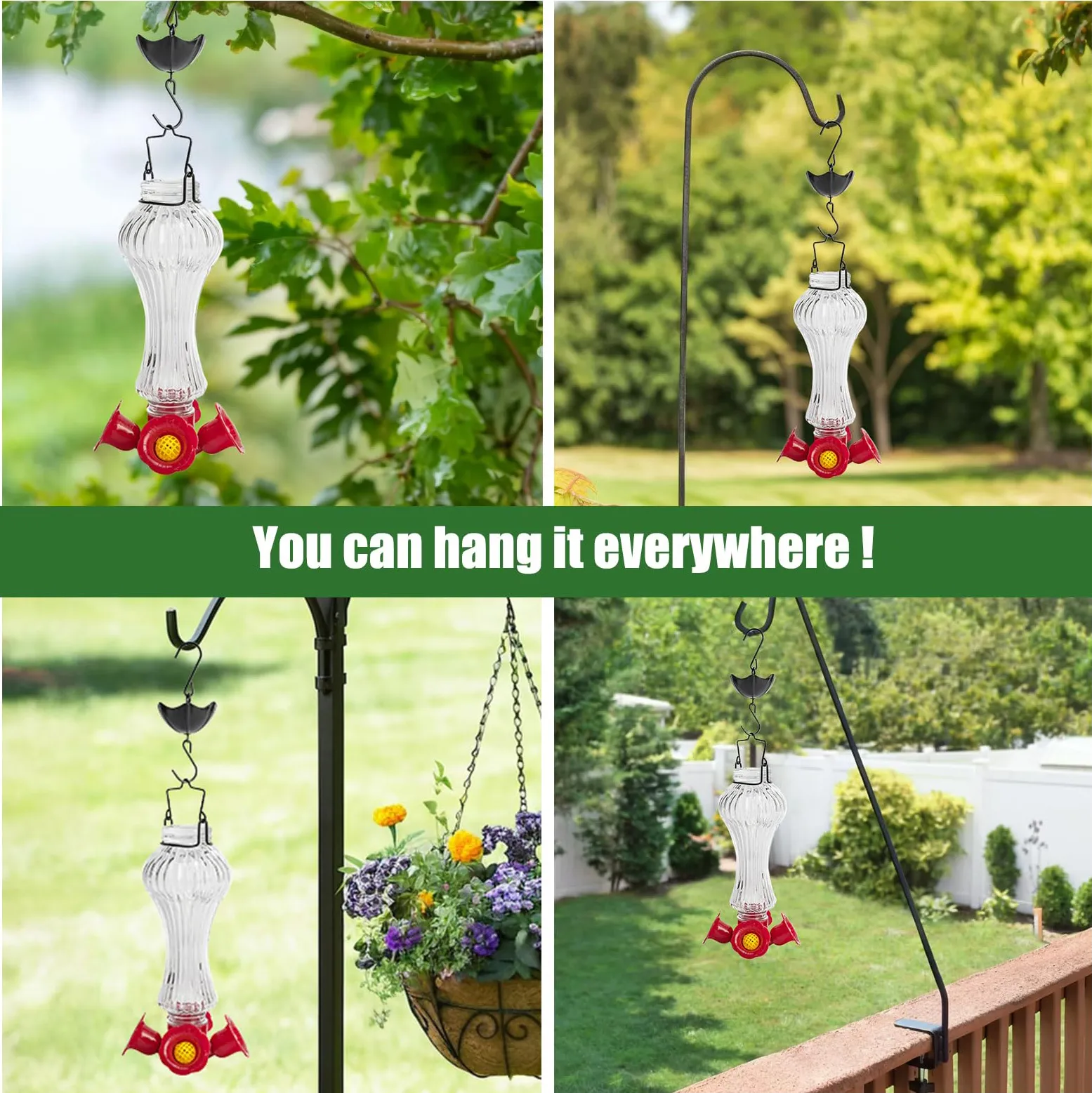 Flowers Glass Hummingbird Feeder With Ant Moat - Image 6