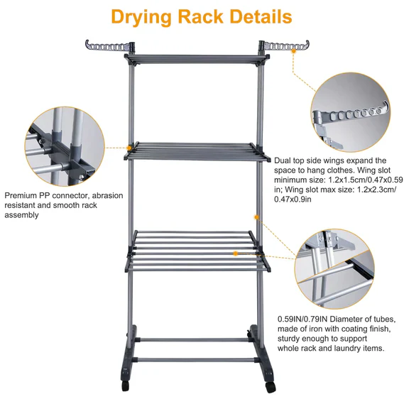 Foldable and Rolling Heavy Duty Clothes Drying Rack - Image 2