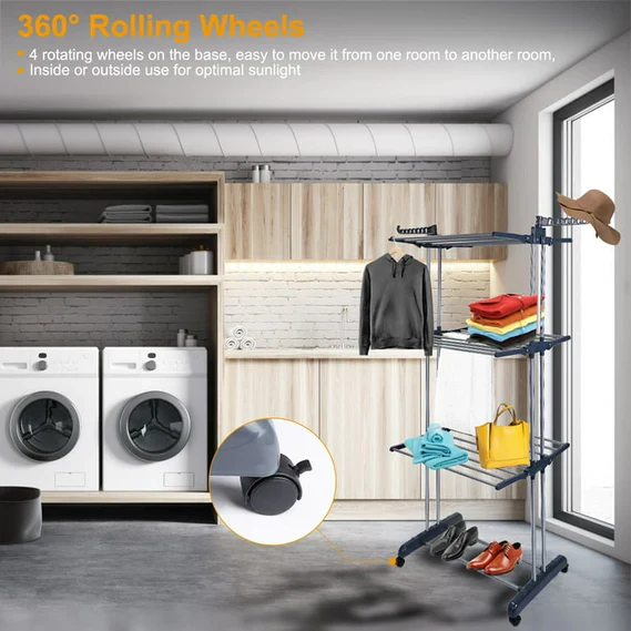 Foldable and Rolling Heavy Duty Clothes Drying Rack - Image 6