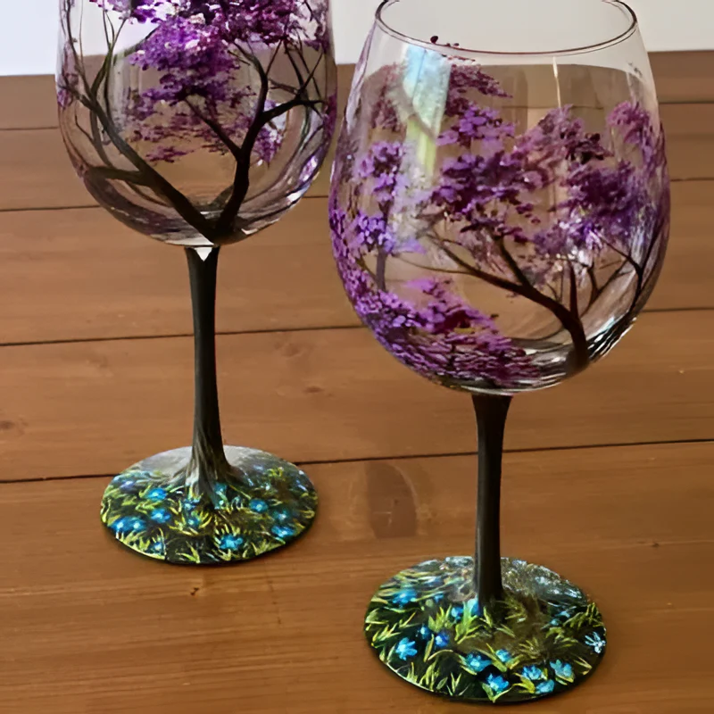 Four Seasons Tree Wine Glasses – Hand Painted Art - Image 7