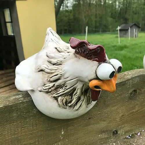 Funny Chicken Fence Decor – Resin Garden Statues - Image 2