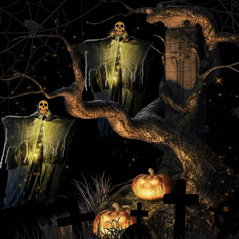 Glowing Skull Scary Outdoor Halloween Decorations- Set of Two - Image 5