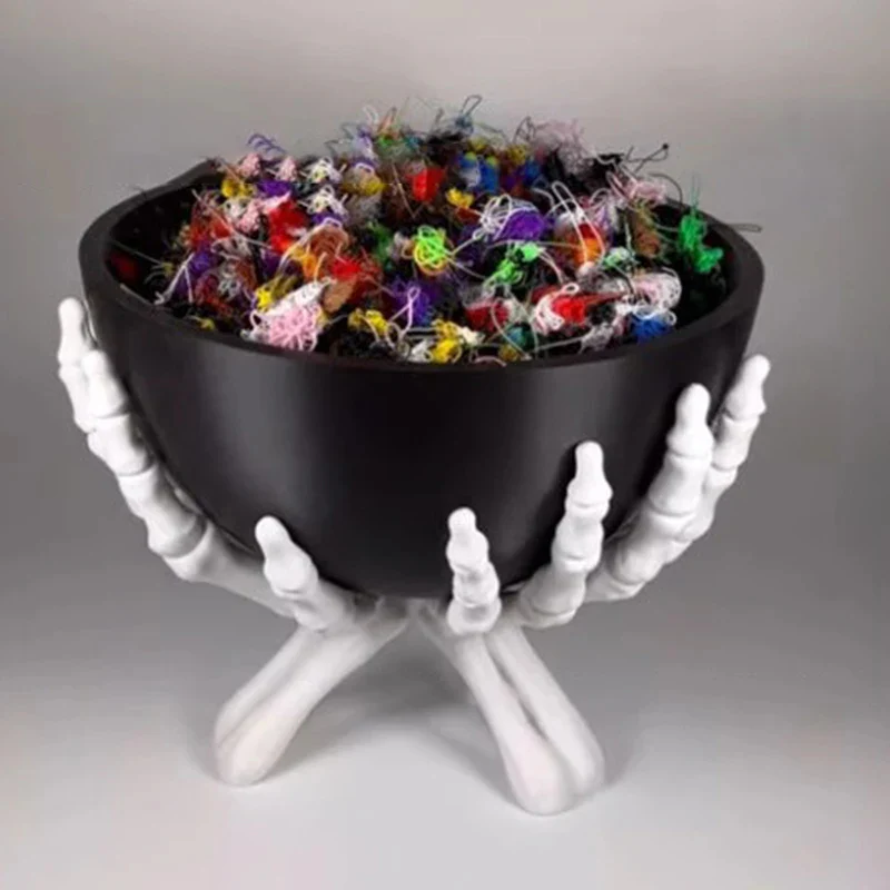 Gothic Skeleton Hands Halloween Candy Bowl - Image 3