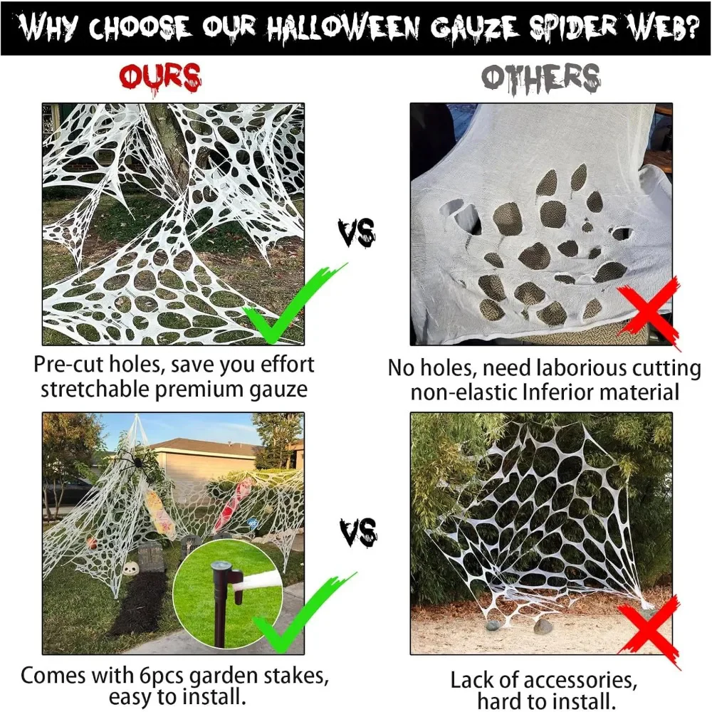 Halloween Giant Spider Web Decoration with Stakes - Image 3