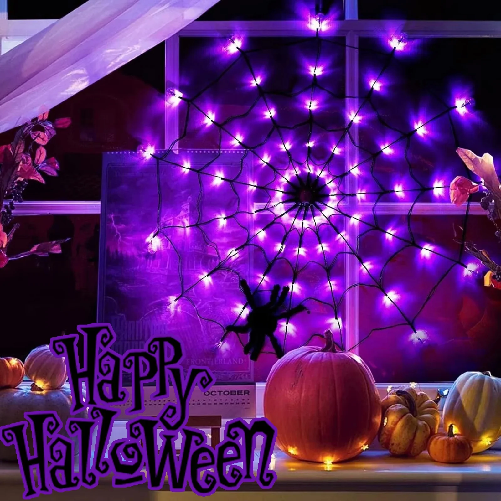 Halloween Spider Web Decoration with Lights - Image 2