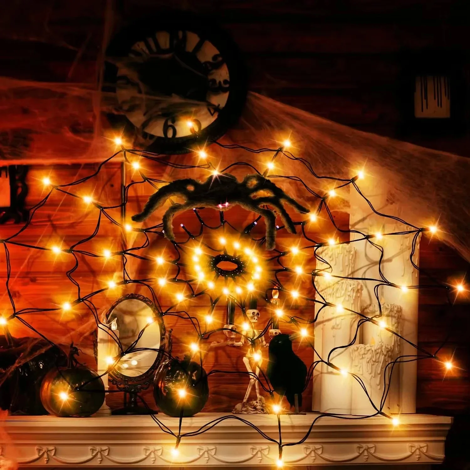 Halloween Spider Web Decoration with Lights - Image 3
