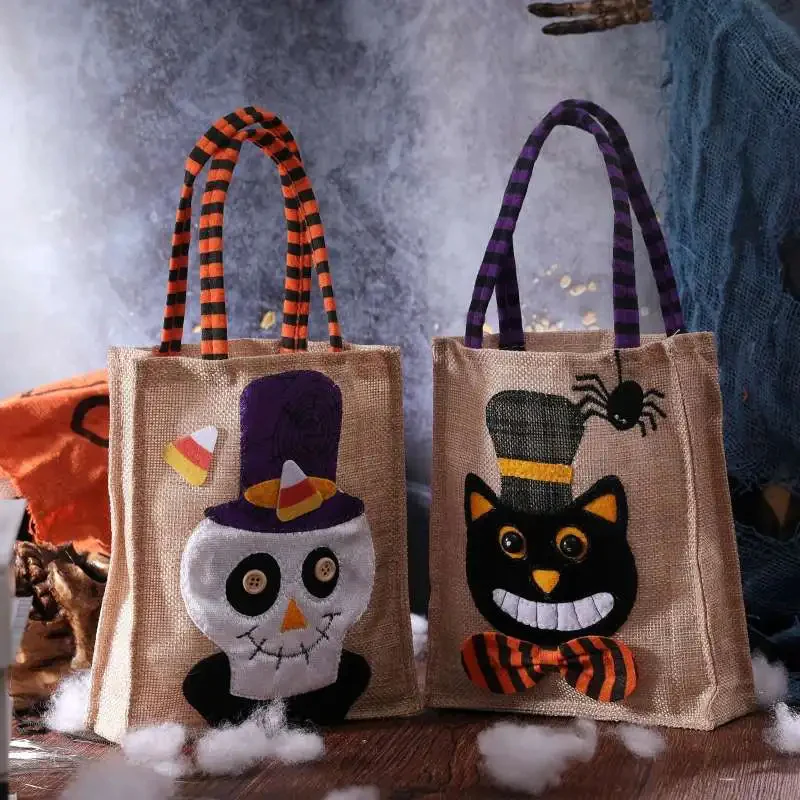 Halloween Treat Bag with Pumpkin Cat Witch and Skull Design - Image 3