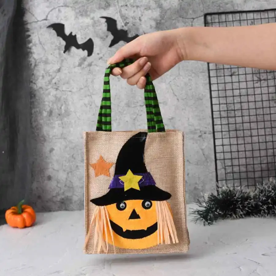 Halloween Treat Bag with Pumpkin Cat Witch and Skull Design - Image 6