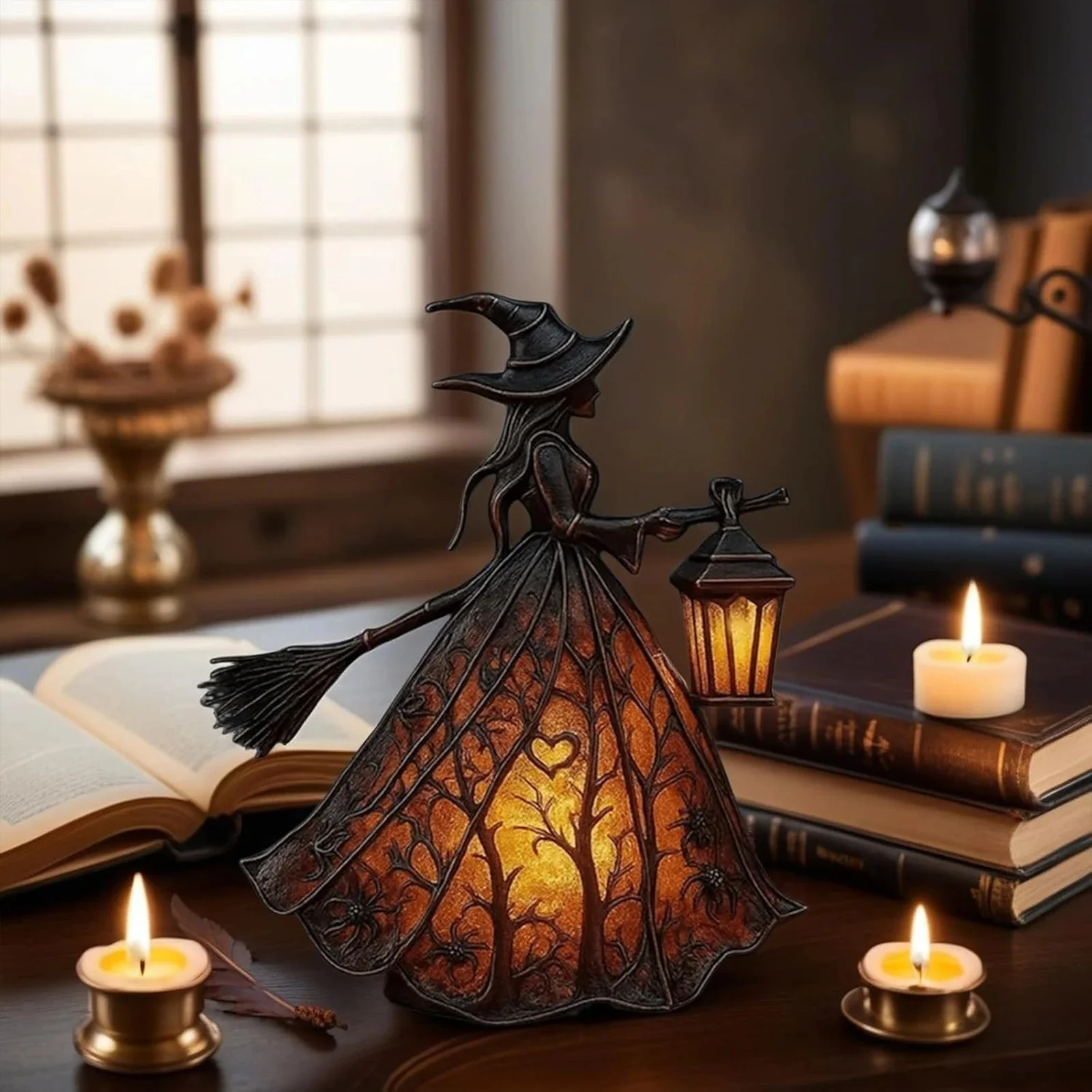 Halloween Witch Table Lamp Spooky Desk Decor Light - Image 3