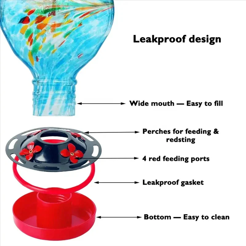 Hand Blown Glass Hanging Bird Feeder - Image 3