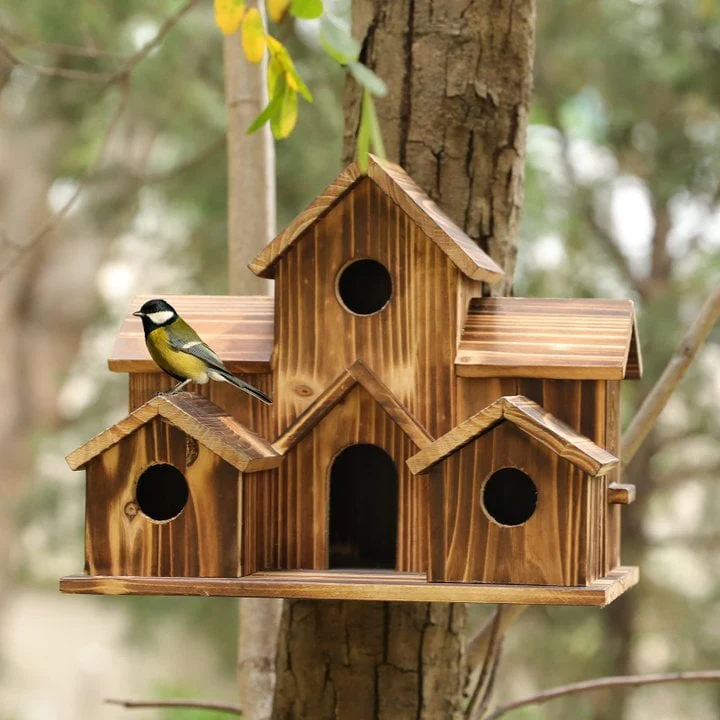 Handcrafted Wooden Birdhouse With 6 Holes - Image 3