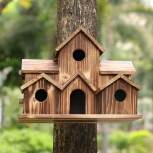 Handcrafted Wooden Birdhouse With 6 Holes - Image 5