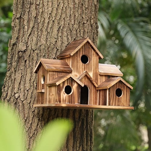 Handcrafted Wooden Birdhouse With 6 Holes - Image 6