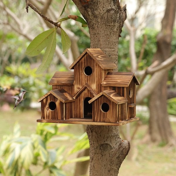 Handcrafted Wooden Birdhouse With 6 Holes - Image 8