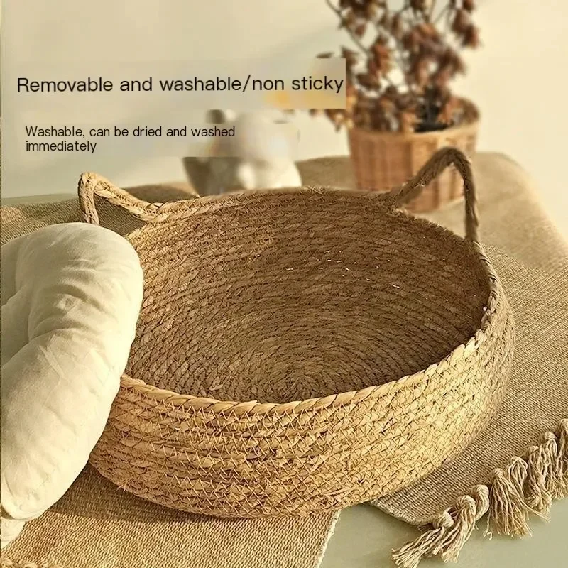 Handmade Woven Cat Bed with Seasonal Pad - Image 2