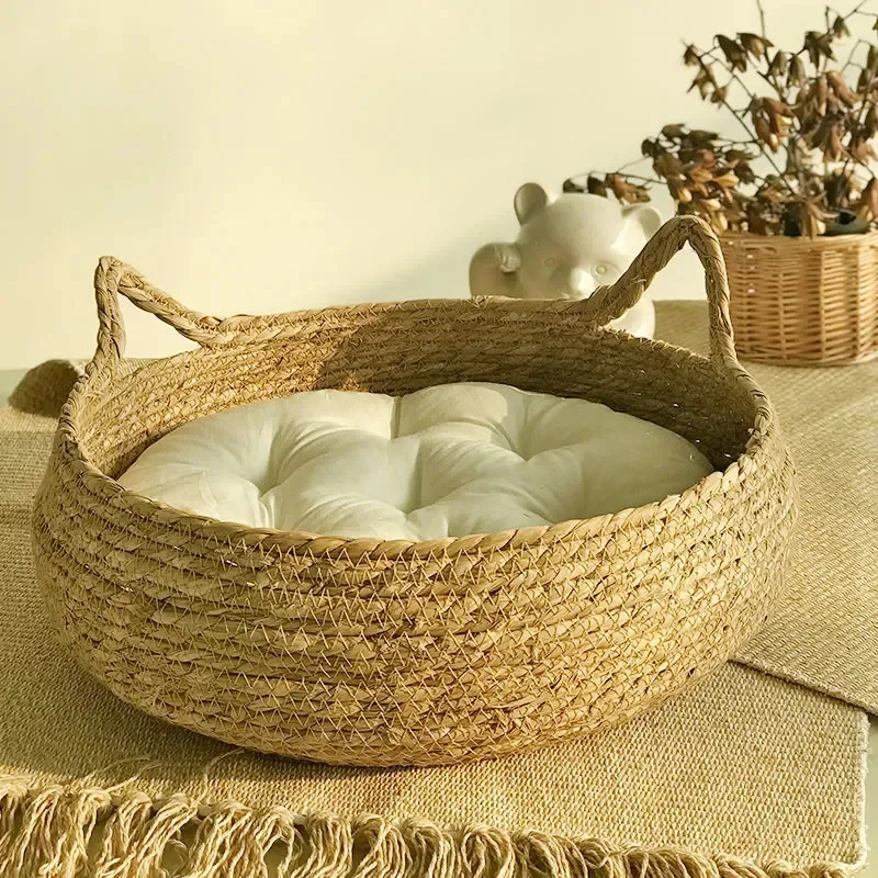 Handmade Woven Cat Bed with Seasonal Pad - Image 3