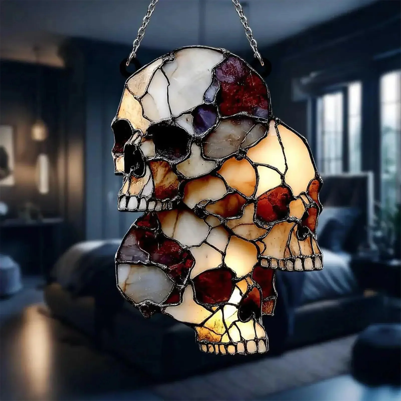 Hanging Skeleton Head Halloween Skull Decoration - Image 2